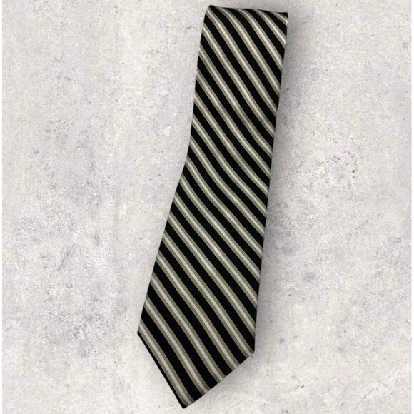 NORDSTROM Silk Tie USA Black Beige Striped W:3.6" EUC - Picture 5 of 5